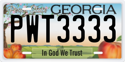 GA license plate PWT3333