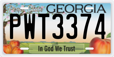 GA license plate PWT3374