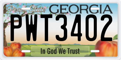GA license plate PWT3402