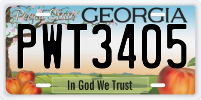 GA license plate PWT3405