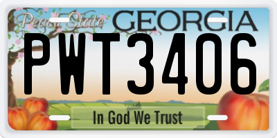 GA license plate PWT3406