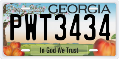 GA license plate PWT3434