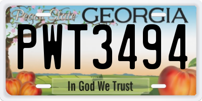 GA license plate PWT3494