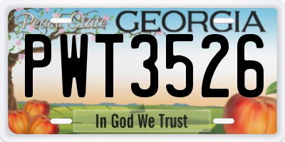 GA license plate PWT3526