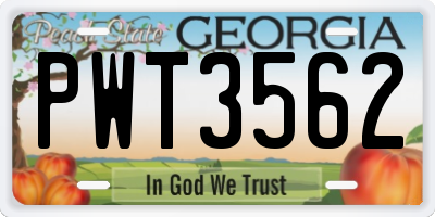 GA license plate PWT3562