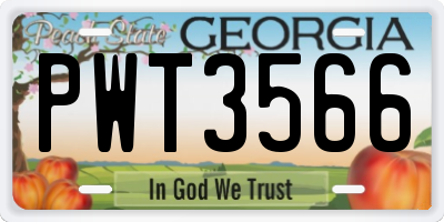GA license plate PWT3566