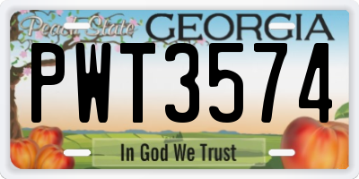 GA license plate PWT3574