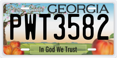 GA license plate PWT3582