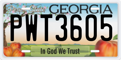 GA license plate PWT3605