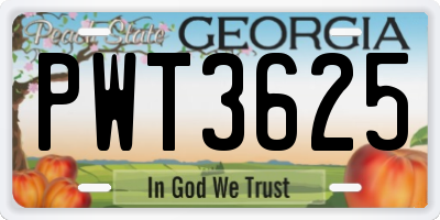 GA license plate PWT3625