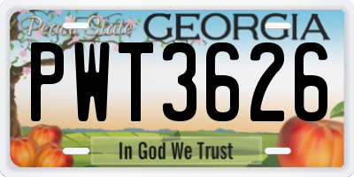GA license plate PWT3626