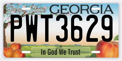 GA license plate PWT3629