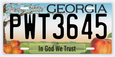 GA license plate PWT3645