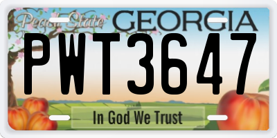 GA license plate PWT3647