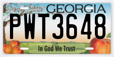 GA license plate PWT3648
