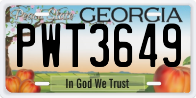GA license plate PWT3649