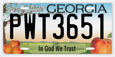 GA license plate PWT3651