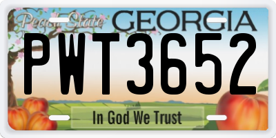 GA license plate PWT3652