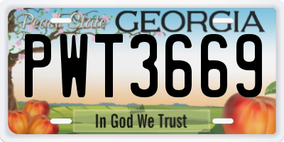 GA license plate PWT3669