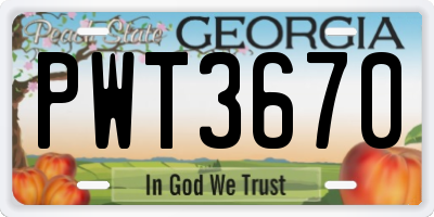 GA license plate PWT3670