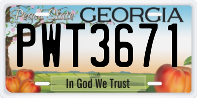 GA license plate PWT3671