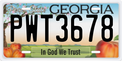 GA license plate PWT3678
