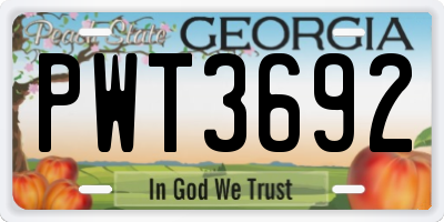 GA license plate PWT3692