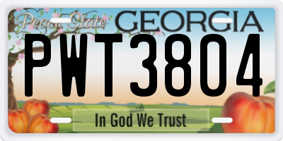 GA license plate PWT3804