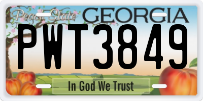 GA license plate PWT3849