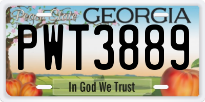 GA license plate PWT3889