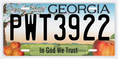 GA license plate PWT3922