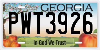 GA license plate PWT3926