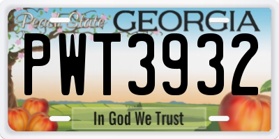 GA license plate PWT3932