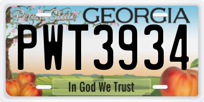 GA license plate PWT3934