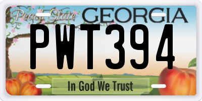 GA license plate PWT394