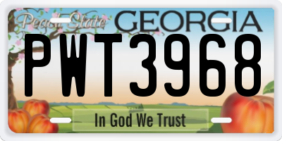GA license plate PWT3968