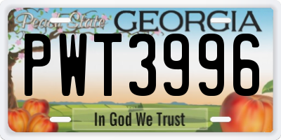 GA license plate PWT3996