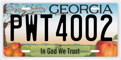 GA license plate PWT4002