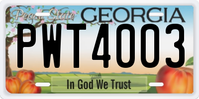 GA license plate PWT4003