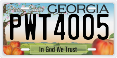 GA license plate PWT4005