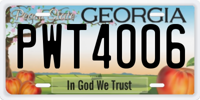 GA license plate PWT4006