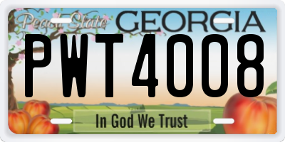 GA license plate PWT4008