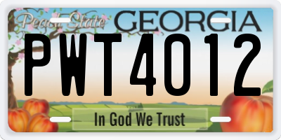 GA license plate PWT4012