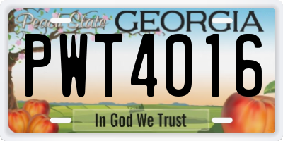 GA license plate PWT4016