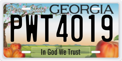 GA license plate PWT4019