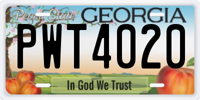 GA license plate PWT4020