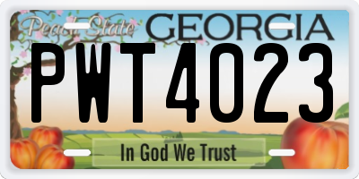 GA license plate PWT4023