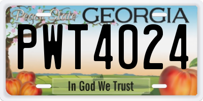 GA license plate PWT4024