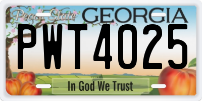 GA license plate PWT4025