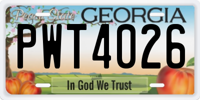 GA license plate PWT4026